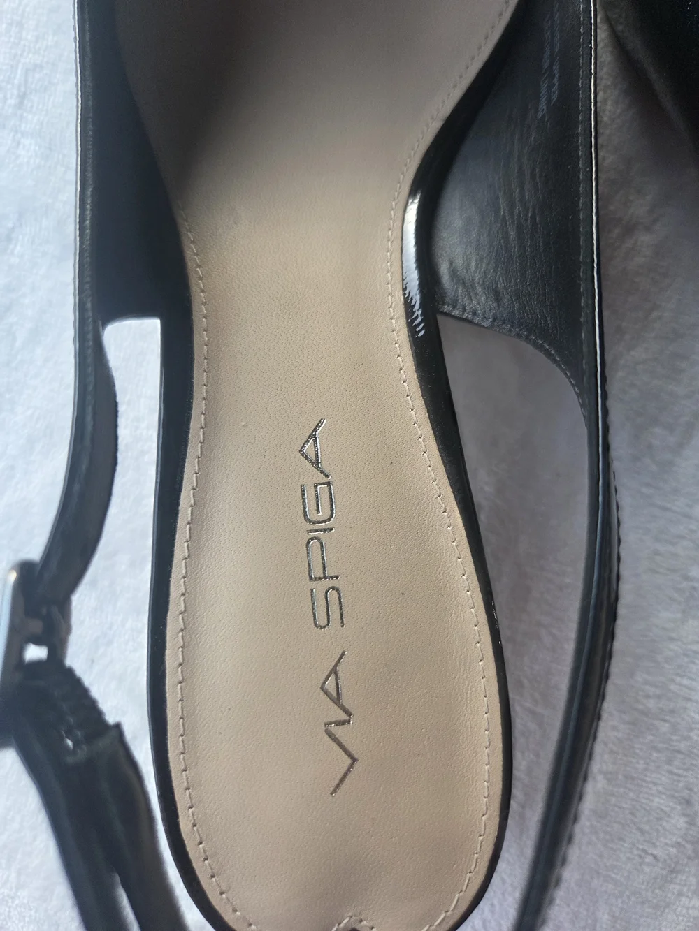 ✨ Via Spiga Black Patent Leather Slingback Kitten Heel Pumps Size 8M